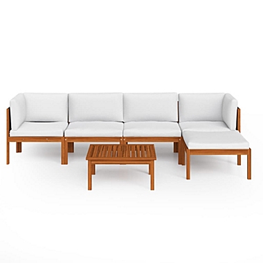 vidaXL 6 Piece Patio Lounge Set with Cushions Cream Solid Acacia Wood. View a larger version of this product image.