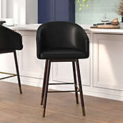 Flash Furniture Margo 26" Commercial Grade Mid-Back Modern Counter Stool with Walnut Finish Beechwood Legs and Contoured Back, Black LeatherSoft/Bronze Accents