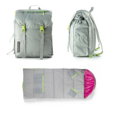 Mimish Sleep-N-Pack, 37 F Packable Kid&#39;s Sleeping Bag & Backpack, Outdoor Rated, Grey/Hibiscus Pink, Kids (7-12 yrs)