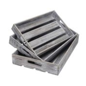 Cheungs Set of 3 Wood Slat Serving Tray with Side Handle - Gray Wash