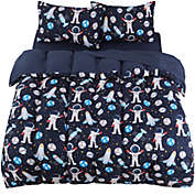 PiccoCasa Cuty Kids Kids Duvet Cover Set, 5 Piece Bedding Set Soft Fade & Wrink Space Rocket Print with 2 Pillowcases Fitted Sheet Flat Sheet Twin