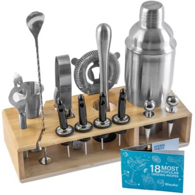 Stainless Steel Cocktail Shaker with Stand - 17-Piece Mixology Bartender Kit, Bar Set - 25oz Martini Shaker, Strainer, Muddler, Mixing Spoon | Bed Bath & Beyond