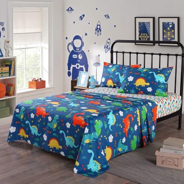 MarCielo 100% Kids Cotton Bed Sheet Full Size Dinosaur Bed Sheet Set For Boys Girls Bunk Bed. View a larger version of this product image.