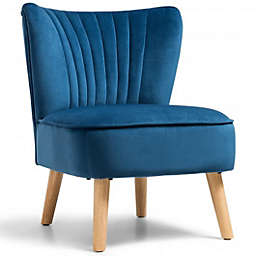 Costway Armless Accent Chair Modern Velvet Leisure Chair-Blue