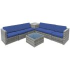Alternate image 1 for Costway 8 Piece Wicker Sofa Rattan Dinning Set Patio Furniture with Storage Table-Navy