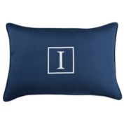 Outdoor Living and Style 20" Navy Blue and White Embroidered Monogram "I" Rectangular Lumbar Pillow