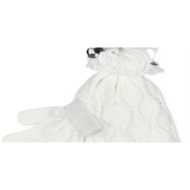 Fab Big Girl's 2 Pc Popcorn-Knit Heidi Hat & Gloves Set White One Size. View a larger version of this product image.