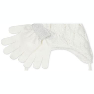 Fab Big Girl's 2 Pc Popcorn-Knit Heidi Hat & Gloves Set White One Size. View a larger version of this product image.