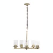 Lalia Home 5-Light 20.5" Classic Contemporary Clear Glass And Metal Hanging Pendant Chandelier, Antique Brass
