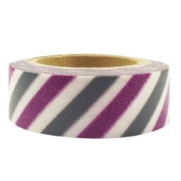 Striped Japanese Washi Masking Tape / Diagonal Purple & Grey Stripe