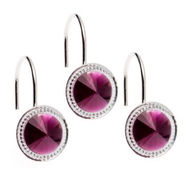 Carnation Home Fashions "Caroline" Bejeweld Resin Shower Curtain Hooks - 1.5" x 1.5", Purple. View a larger version of this product image.