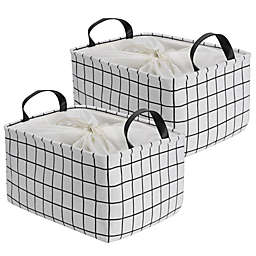 Unique Bargains Foldable Storage Basket Plaids Collapsible with Handles, 2-Pack