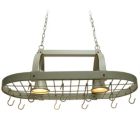 Alternate image 1 for Elegant Designs Ceiling Mounted Hanging Kitchen Pot Rack Cookware Storage Organizer with 2 Downlights and 10 Hooks - Slate Gray