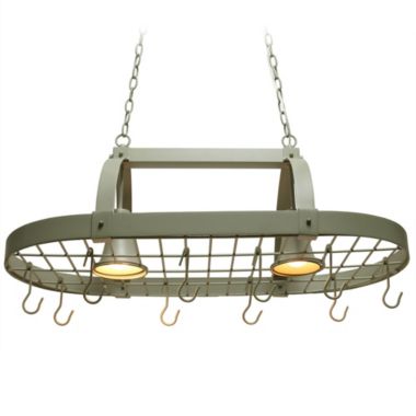 Elegant Designs Ceiling Mounted Hanging Kitchen Pot Rack Cookware Storage Organizer with 2 Downlights and 10 Hooks - Slate Gray. View a larger version of this product image.