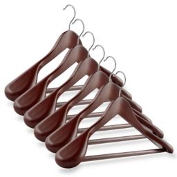 Casafield - 6 Wide Shoulder Wooden Suit Hangers - Premium Lotus Wood, Non-Slip Pant Bar & Chrome Swivel Hook for Dress Clothes, Coats, Jackets, Pants, Shirts, Skirts