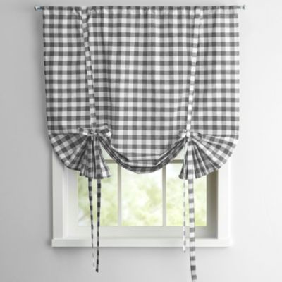 Sweet Home Collection   Buffalo Check Decorative Tie-Up Shade, 42" x 84", Gray