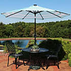 Alternate image 1 for Sunnydaze Outdoor Aluminum Pool Patio Umbrella with Solar LED Lights, Tilt, and Crank - 9&#39; - Teal Stripe