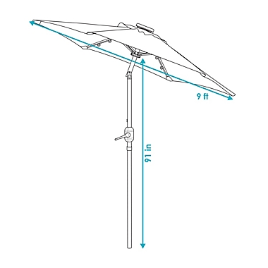 Sunnydaze Outdoor Aluminum Pool Patio Umbrella with Solar LED Lights, Tilt, and Crank - 9&#39; - Teal Stripe. View a larger version of this product image.