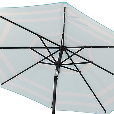 Sunnydaze Outdoor Aluminum Pool Patio Umbrella with Solar LED Lights, Tilt, and Crank - 9&#39; - Teal Stripe. View a larger version of this product image.