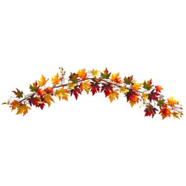 Nearly Natural Home Decorative 6' Autumn Maple Leaf and Berry Fall Garland. View a larger version of this product image.
