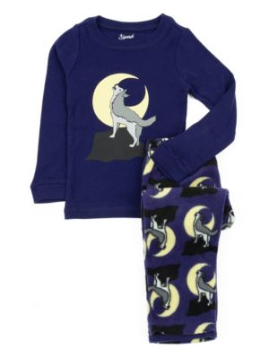 Leveret Kids Cotton Top and Fleece Pants Pajamas Wolf