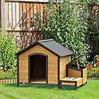 Alternate image 3 for PawHut Wooden Outdoor Dog House, Cabin-Style Pet House with Feeding Bowls, Asphalt Roof, Storage Box for Dogs Up To 66 Lbs., Natural