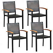 Costway Set of 4 Outdoor Patio PE Rattan Dining Chairs with Powder-coated Steel Frame