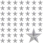 Bright Creations Small Silver Star Embroidery Patches for Clothing, Iron On Sewing Appliques (1.4 in, 50 Pack)