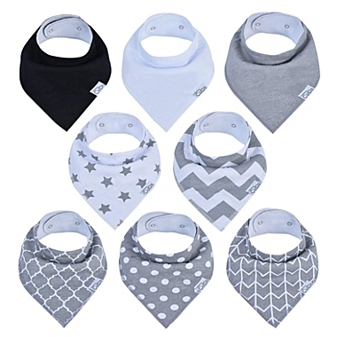 Baby Bandana Bibs, Drool Bib, Drooling Teething, 100% Organic Cotton, 8 Pack Unisex Boys Girls Grey by Comfy Cubs. View a larger version of this product image.