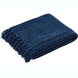 Americanflat Chenille Throw Blanket in Blue with - Breathable Polyester with Decorative Fringe - Wrinkle and Fade Resistant - 50