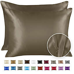 SHOPBEDDING Silky Satin Pillowcase for Hair and Skin - King Satin Pillow Case with Zipper, Pewter (Pillowcase Set of 2) By BLISSFORD