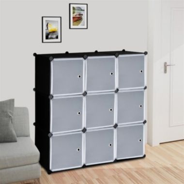 Inq Boutique 9-Cube DIY Plastic Closet Cabinet, Modular Book Shelf Organizer Units, Storage Shelving with Doors RT. View a larger version of this product image.