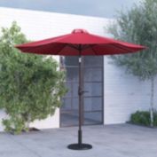 Merrick Lane Bali Patio Umbrella with Base - 9' Red Polyester Patio Umbrella - 30+ UV Protection - Waterproof Black Cement Base with 1.5" Diameter Aluminum Pole