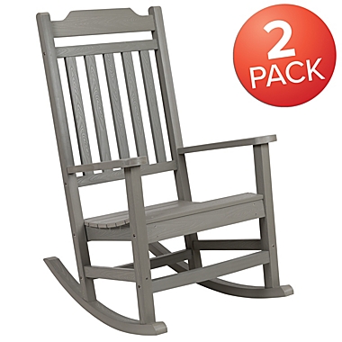 Emma + Oliver 2 Pack All-Weather Rocking Chair in Gray Faux Wood - Patio and Yard Furniture. View a larger version of this product image.