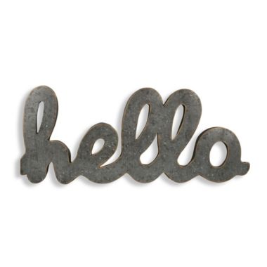 Cheungs Decorative Metal Wall Sign - Hello - White Washed Gray Finish. View a larger version of this product image.