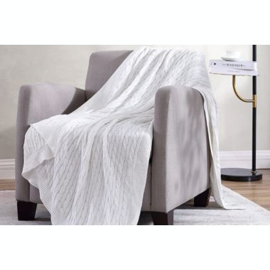 The Nesting Company - Oak 100% Cotton Cable Knit Ultra Comfortable Throw Blanket 50" x 70" - White. View a larger version of this product image.