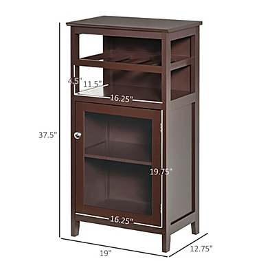 HOMCOM Wine Storage Cabinet with 4 Bottle Wine Rack, Open Shelf, Acrylic Door Cabinet with Adjustable Shelf, Espresso. View a larger version of this product image.