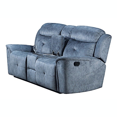 Yeah Depot Mariana Loveseat w/Console (Motion), Silver Blue Fabric. View a larger version of this product image.