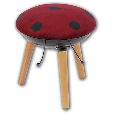Jessar - Velvet and Wood Childrens Stool, From The Dorothy Collection, Ladybug Pattern. View a larger version of this product image.