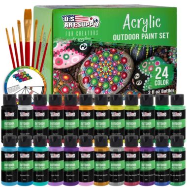 U.S. Art Supply 24 Color Outdoor Acrylic Paint Set - 2 fl. Oz. Flip Top Bottles Water Based Quick Drying. View a larger version of this product image.