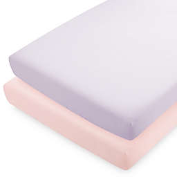 Bare Home Crib Microfiber Fitted Bottom Sheets (Crib - 2 Pack, Pink Slipper/Lilac)