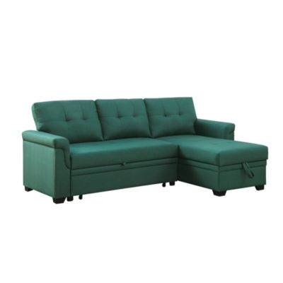 Contemporary Home Living 84" Green L Shaped Reversible Sleeper Sectional Sofa with Storage Chaise