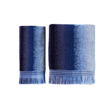 Saturday Knight Ltd Eckhart Stripe Plush And Woven Jacquard Border Bath Towel - 27x50", Blue. View a larger version of this product image.