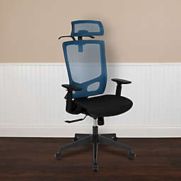 Emma + Oliver Ergonomic Blue/Black Mesh Office Chair-Synchro, Pivot Headrest, Adjustable Arms