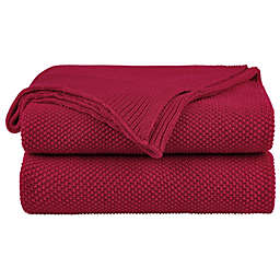 PiccoCasa 100% Cotton Knit Blanket Twin Size,Solid Lightweight Decorative Throws and Blankets,Soft Knitted Throw Blanket for Bed, Sofa, Couch, Travel, Camping, Red,60
