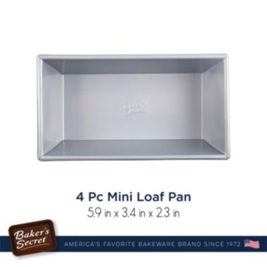 Baker's Secret 4x Mini Loaf Pan Set 6", Non-stick Aluminized Steel, Mini Cake and Bread Pan, Silver, Superb Collection. View a larger version of this product image.