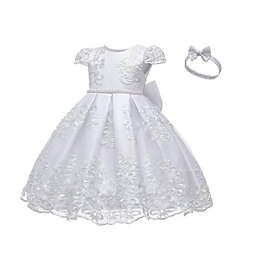 Laurenza's Baby Girls Pearl Baptism Dress Christening Gown with Headband