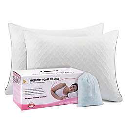 PiccoCasa Shredded Memory Foam Bed Pillow For Sleeping Set of 2, Soft Support Sink-in Pillows, Cooling, Luxury Pillow for Back, Stomach or Side Sleepers, White, Standard