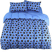 PiccoCasa Cutey Kids Kids Duvet Cover Set, 5 Piece Bedding Set Soft Fade & Wrink Small Black Cartoon Print with 2 Pillowcases Fitted Sheet Flat Sheet Queen