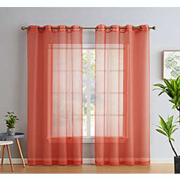 THD Basics 2 Piece Semi Sheer Voile Window Curtain Drapes Grommet Top Panels for Bedroom, Living Room & Kids Room - Set of 2 panels